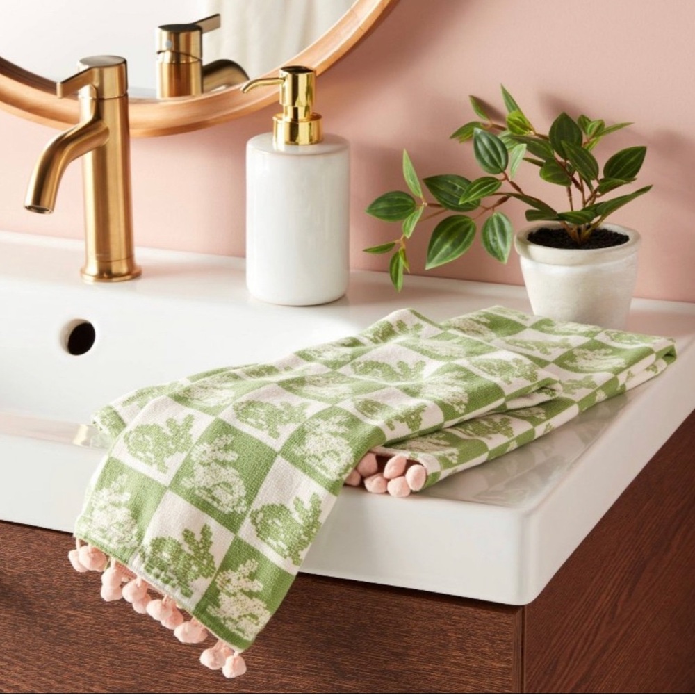 2pk Easter Bunny Check Pink Pom Hand Towel Green - Threshold™